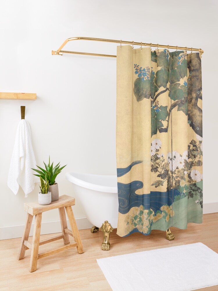 Alternate view of Paulownias and Chrysanthemums 桐菊流水図屏風 Shower Curtain