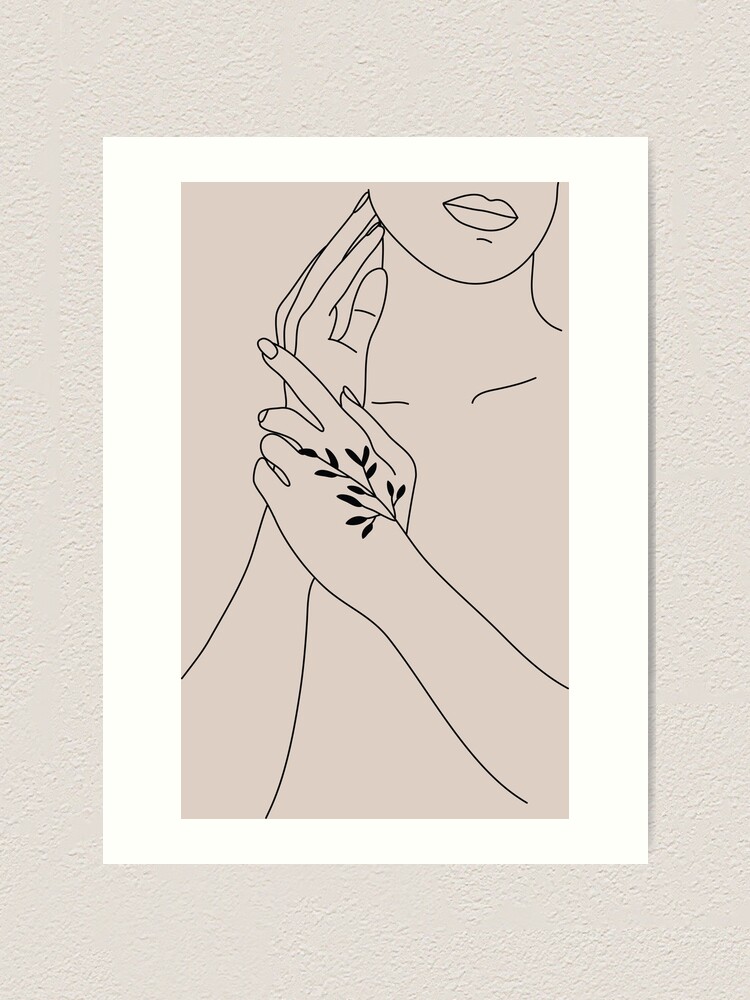 Pink Woman Hand Flower Minimal Line Art