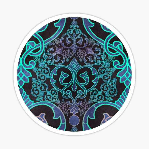 Aqua Hearts Damask Pattern Bold line illustration Sticker