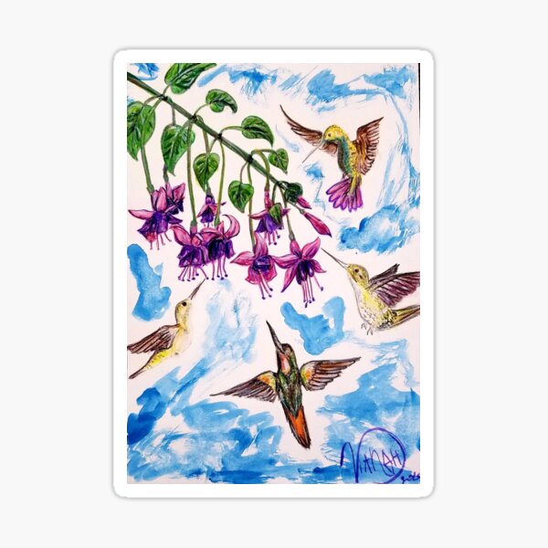 hummingbirds and fuschias Sticker
