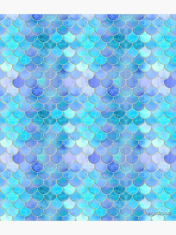 Aqua Pearlescent & Gold Mermaid Scale Pattern by tanyadraws