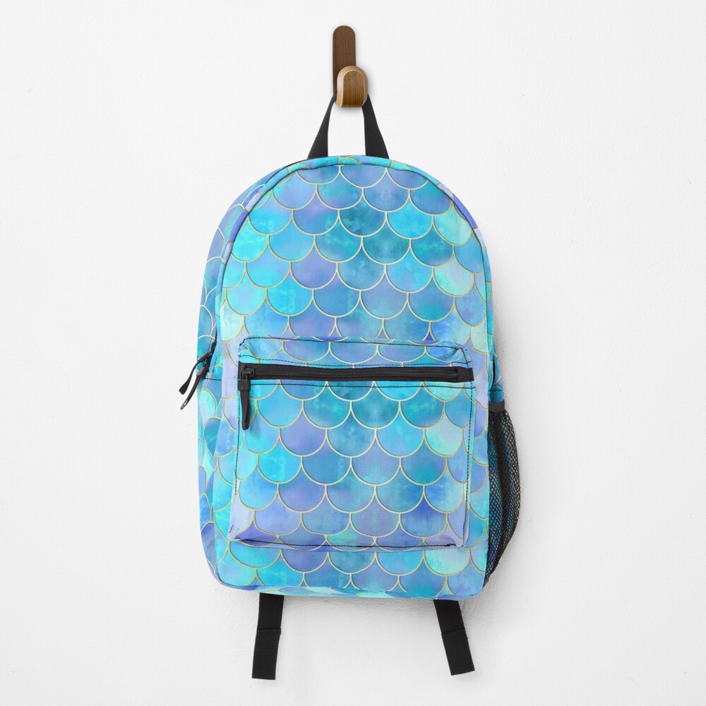 Disover Aqua Pearlescent & Gold Mermaid Scale Pattern | Backpack