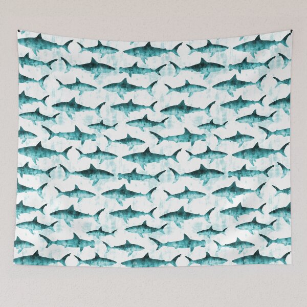 Item preview, Swimming Sharks - Teal designed and sold by littlearrow.
