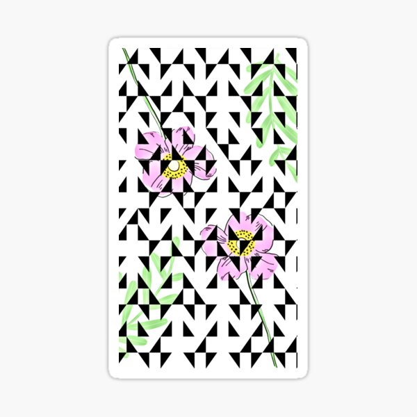  Two pink flowers,floral art in black and white pattern on facemask Sticker