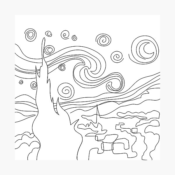 van gogh starry night line drawing