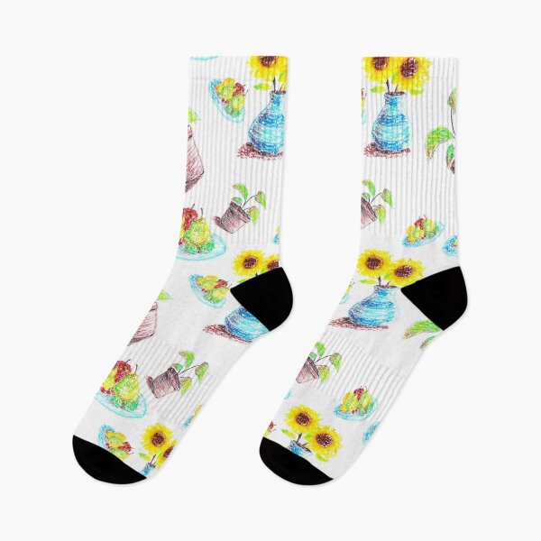 Item preview, Sunflowers and Botanical Plant Pattern - White (Oil Pastel) designed and sold by CreativityRoams.
