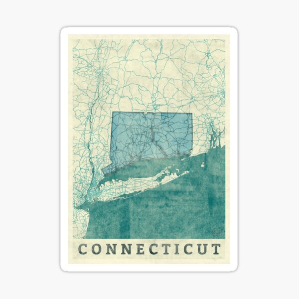Connecticut Map Blue Vintage Sticker