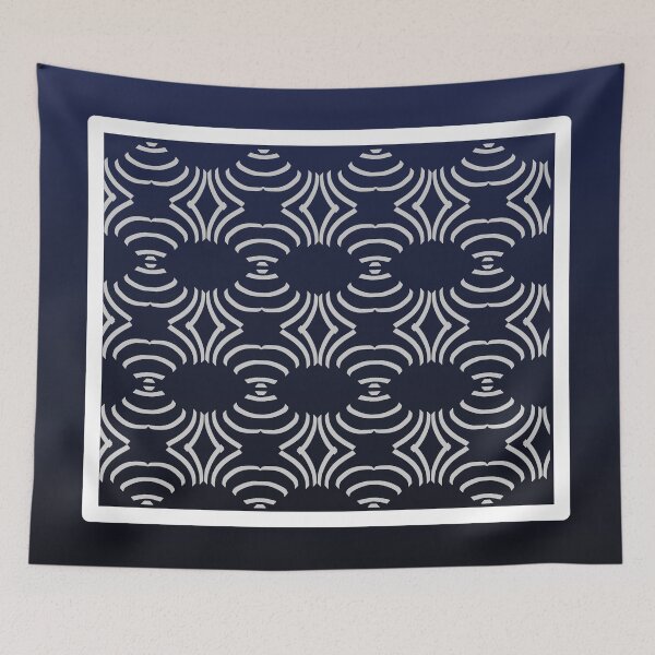 Item preview, White abstract pattern on cool gradient navy blue background  designed and sold by PetaJaneHome.