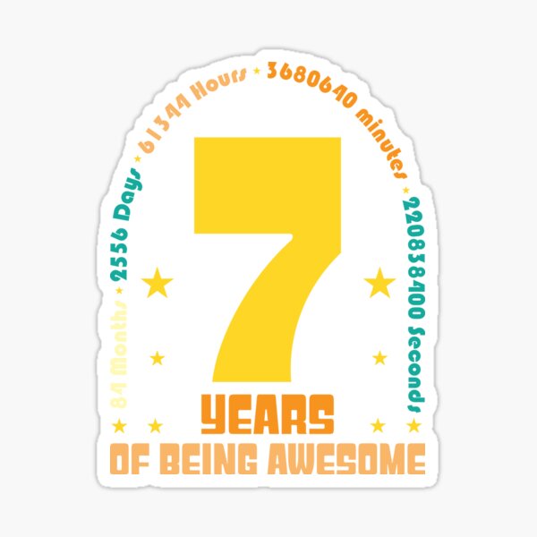 Seven years old animated logotype. 7 anniversary funny logo. Kids