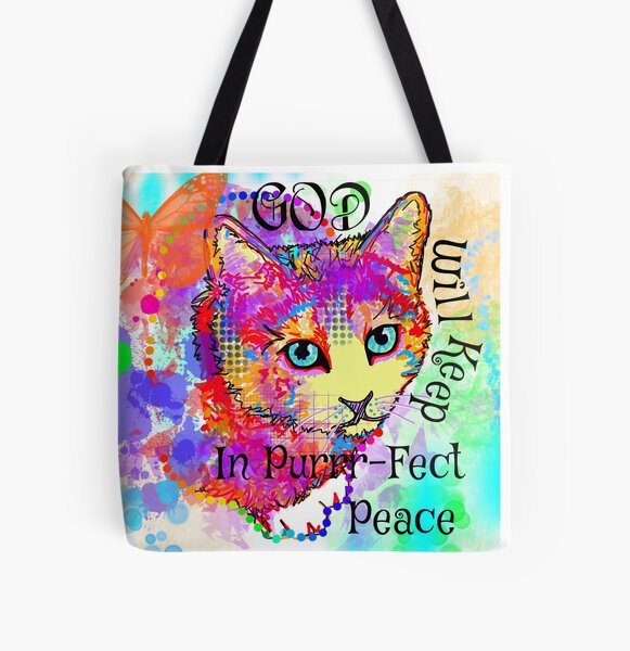 Purr-Fect Peace Kitten All Over Print Tote Bag