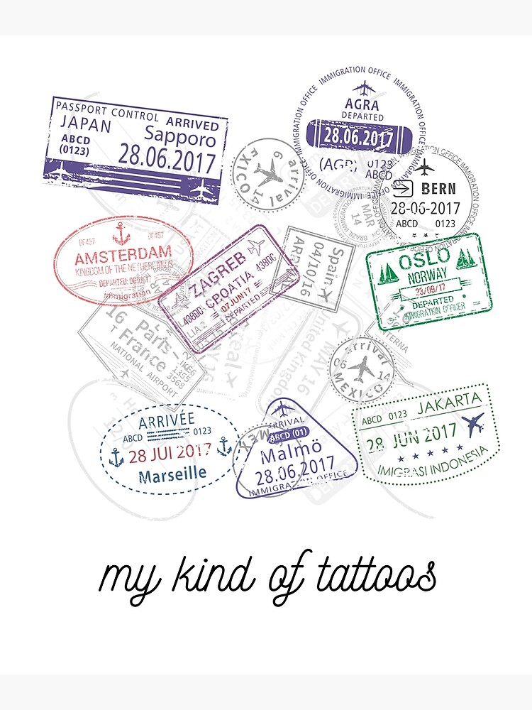 Passport Stamp Tattoo Design For International Travel Lovers