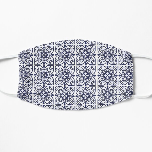 Indigo Navy Blue White Moroccan Trellis Lattice Pattern Flat Mask
