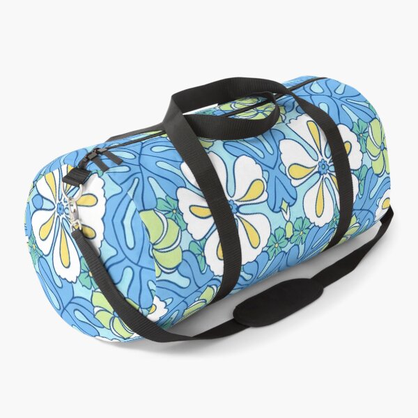 Aqua Blue Tropical Graphic Floral Duffle Bag