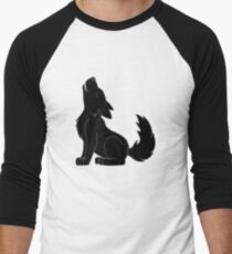 Black Howling Wolf Pup Men's Baseball ¾ T-Shirt