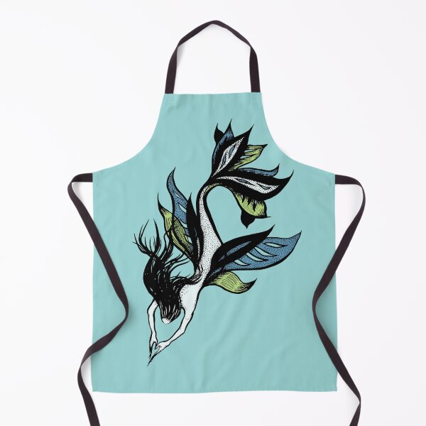 Item preview, Beautiful mermaid ink drawing in blue and green designed and sold by Boriana Giormova.