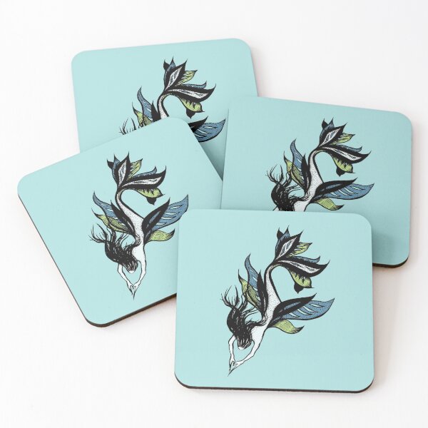 Item preview, Beautiful mermaid ink drawing in blue and green designed and sold by Boriana Giormova.