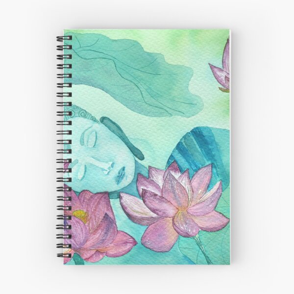 Item preview, Buddha silhouette in blue colors and lotuses designed and sold by Kateryna Pavliuk.