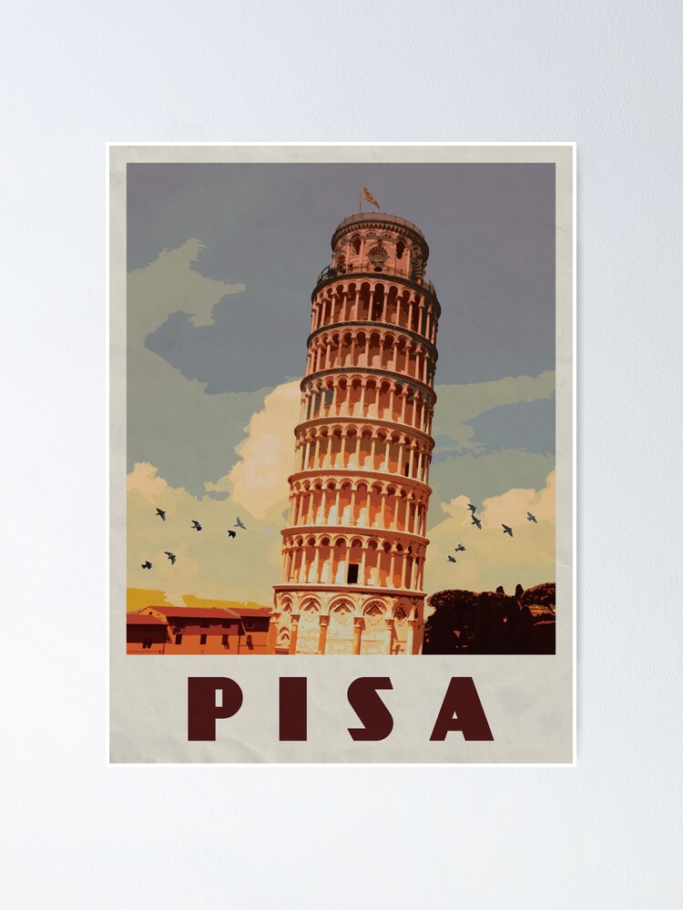 Travel Around The World Advertisement Tower of Pisa Retro Italy Vintage Italy Canvas