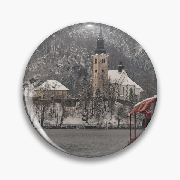 Item preview, Red Pletna Boat Leaving Bled Island designed and sold by rawshutterbug.