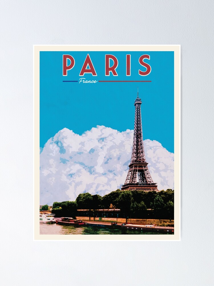 "Paris Vintage Travel Poster • Paris Retro Travel Poster • Eiffel Tower