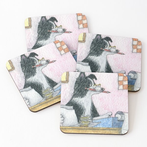 Item preview, Border Collie dog rounding up the figures, doing up the accounts; accountant designed and sold by SusanAlisonArt.