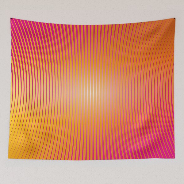 Aperçu de l'œuvre Trame de lignes courbes rose vif, orange, jaune, blanc, art optique créée et vendue par LaBeauteEtMoi.