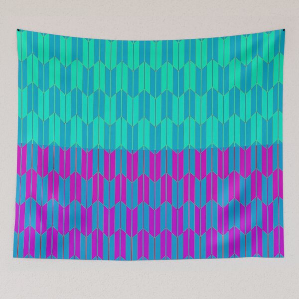 Item preview, FUCHSIA PURPLE AQUA BLUE YABANE MOTIFS Antique Japanese Arrow Pattern designed and sold by BulganLumini.