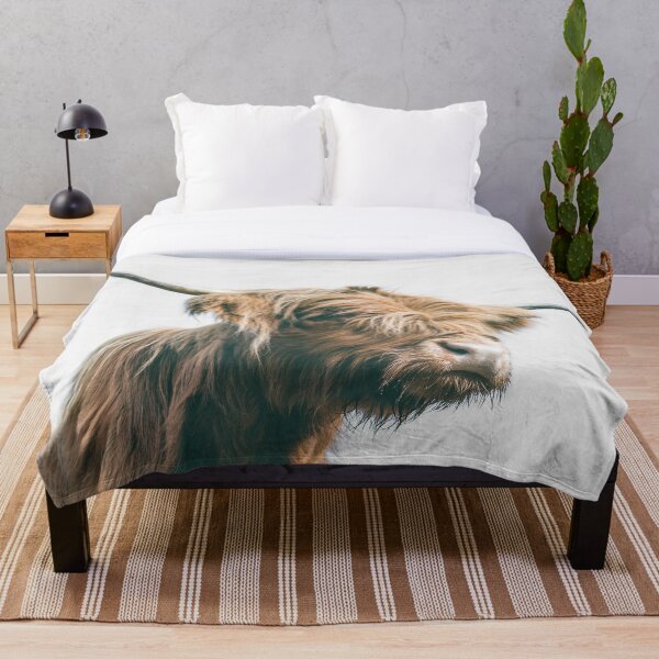Majestic Highland cow portrait Throw Blanket
