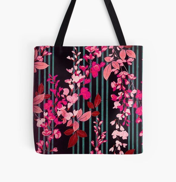 WHITE ORANGE FLOWERS AND BLUE BLACK STRIPES Antique Japanese Floral Tote  Bag for Sale by BulganLumini