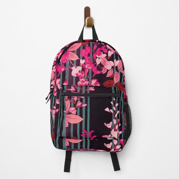 Item preview, PINK FUCHSIA FLOWERS AND BLUE GREEN BLACK STRIPES Antique Japanese Floral designed and sold by BulganLumini.