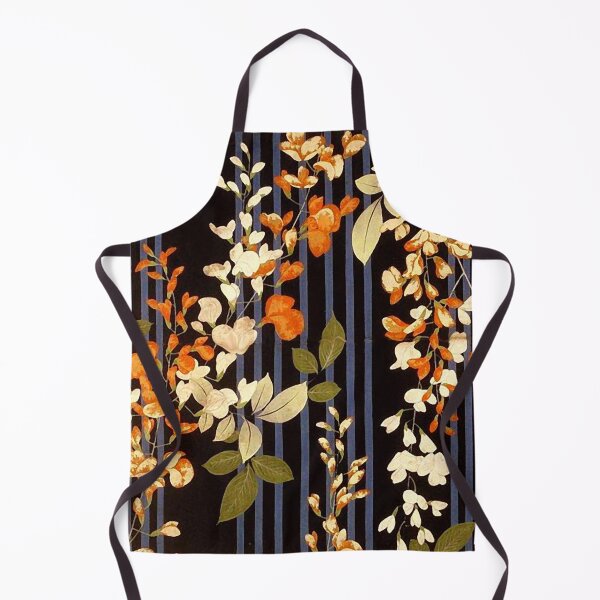 Item preview, WHITE ORANGE FLOWERS AND BLUE BLACK STRIPES Antique Japanese Floral designed and sold by BulganLumini.