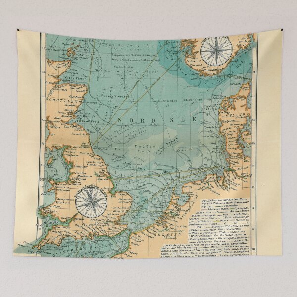 Item preview, Vintage North Sea Viking & Norse Routes Map (1906) designed and sold by BravuraMedia.