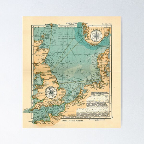 Item preview, Vintage North Sea Viking & Norse Routes Map (1906) designed and sold by BravuraMedia.