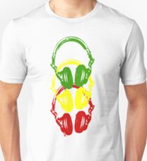 Rasta Colors Head Phones Stencil Style Unisex T-Shirt