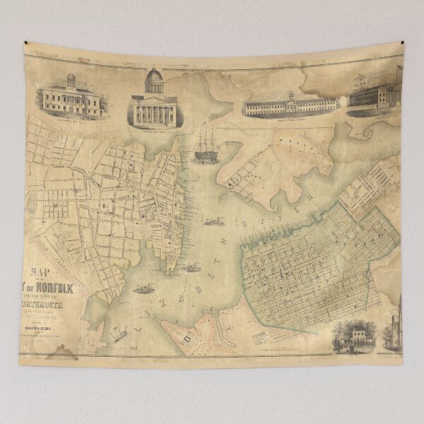 Artikelvorschau, Vintage Karte von Portsmouth & Norfolk VA (1851) entworfen und verkauft von BravuraMedia.