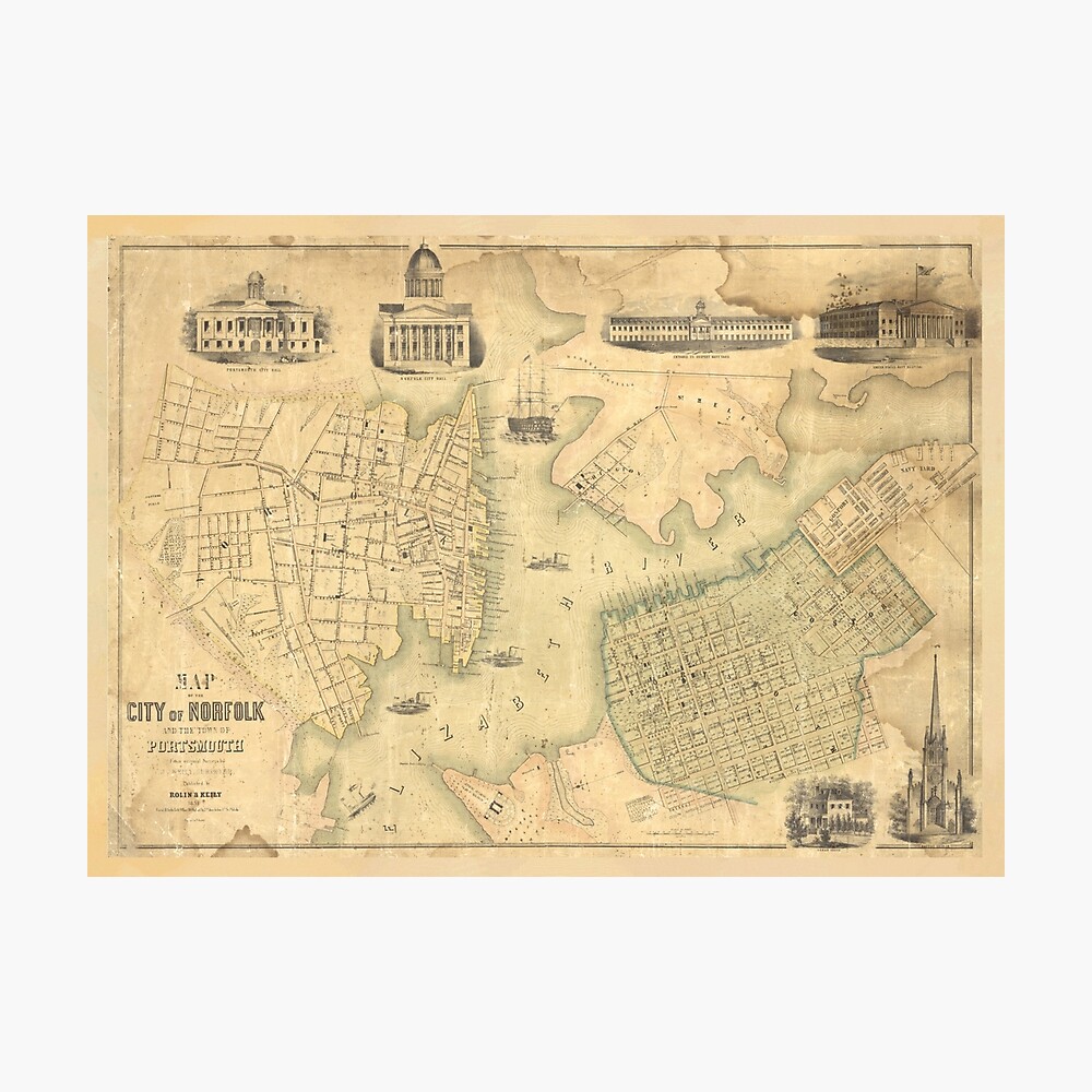 Vintage Map Of Portsmouth Norfolk Va 1851 Poster By Bravuramedia Redbubble