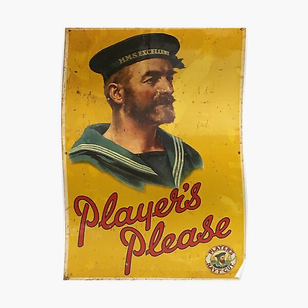 SMOKING VINTAGE POSTER. PLAYERS PLEASE. Smokers, Old Enamel Sign. Poster