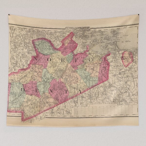 Item preview, Vintage Map of Norfolk County MA (1871) designed and sold by BravuraMedia.