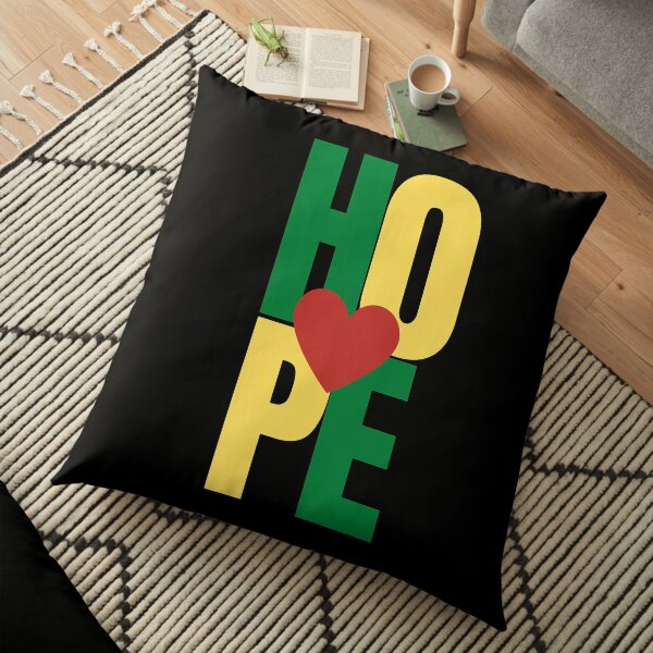 An expression of Hope with heart - Red, Green, Yellow Floor Pillow