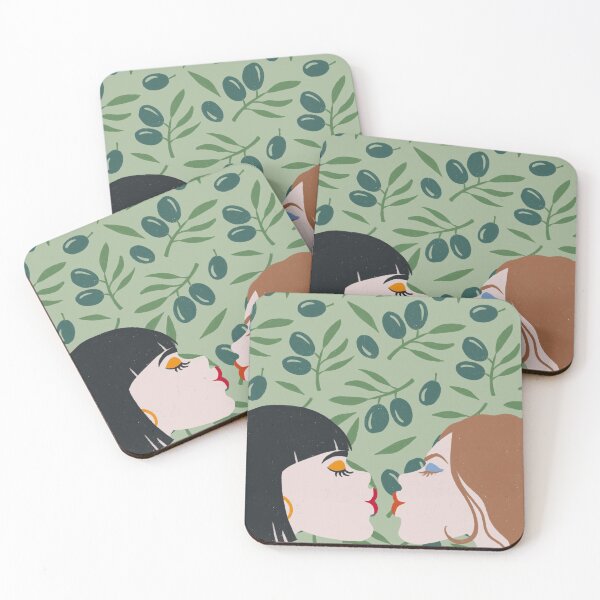 Item preview, girls kissing with the olives background designed and sold by gubanovanatalia.