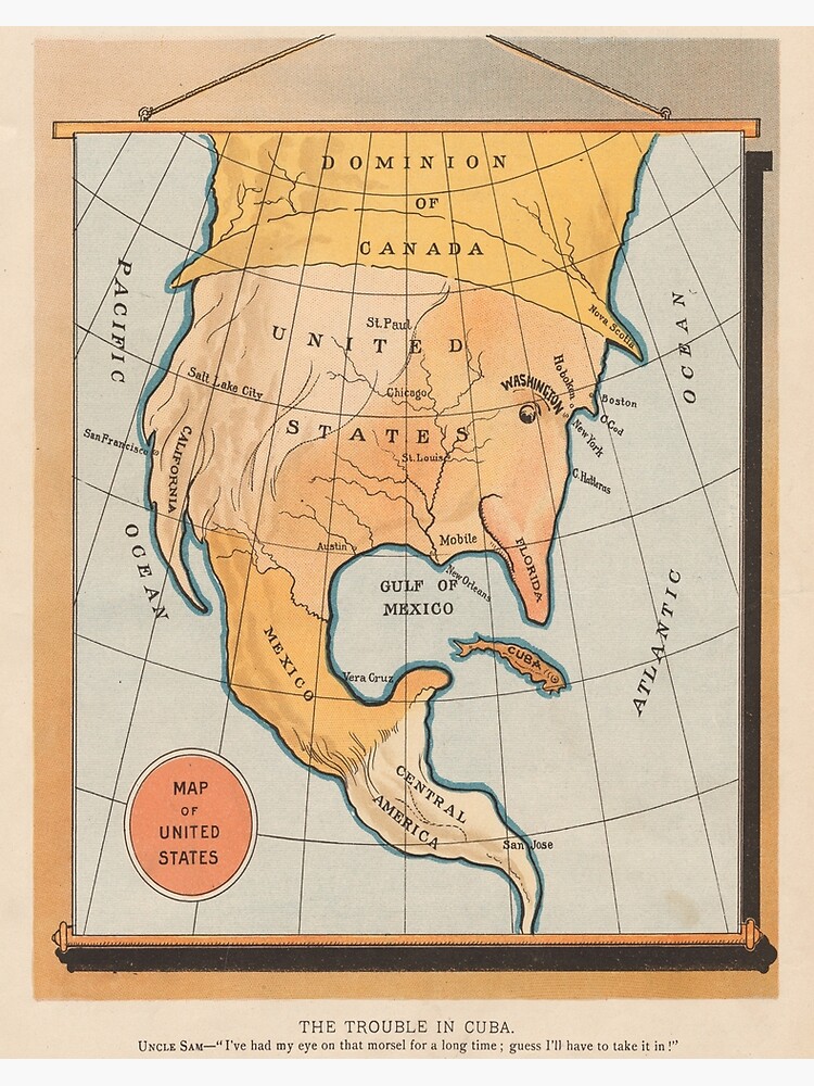 Vintage Cartoon Map of America's Uncle Sam Eating Cuba Vintage Cartoon Map of America's Uncle Sam Eating Cuba