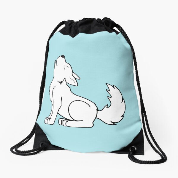 White Howling Wolf Pup Drawstring Bag
