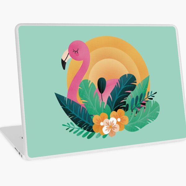 Cute Pink Flamingo in Tropical Forest Laptop Skin