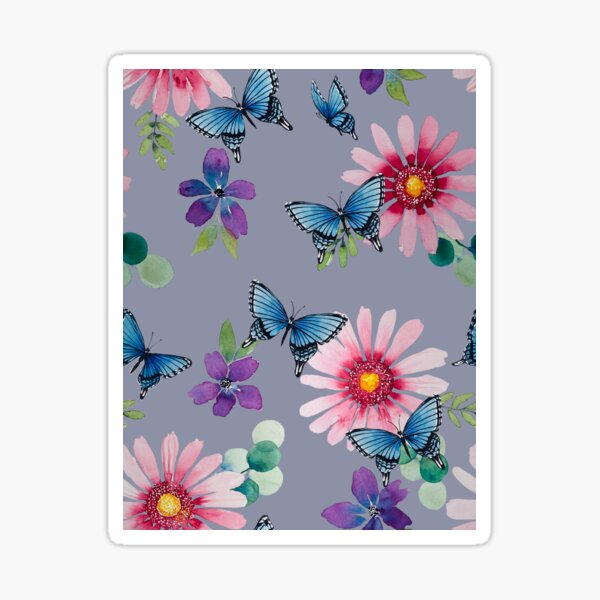 Dasies and Butterflies with neutral background  Sticker