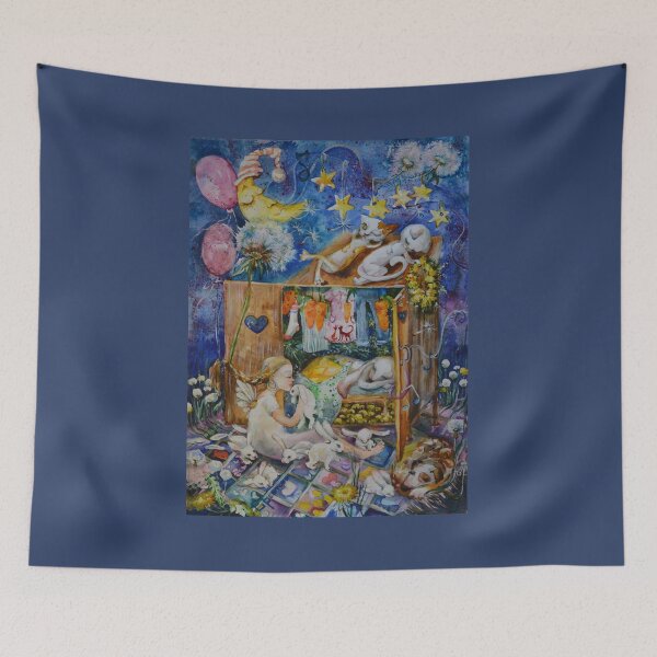 Item preview, Very gentle and kind picture with white rabbits, a girl, stars. designed and sold by Elena Reutova.