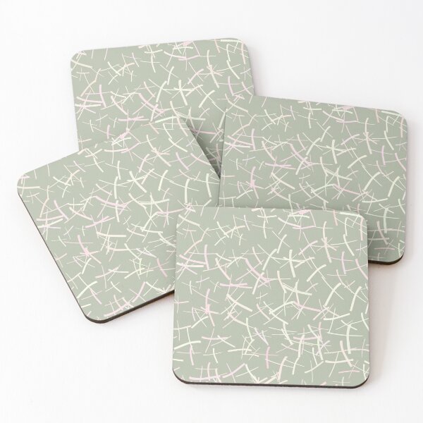 Chaos Crosses In Sage Green, Cream and Pink | Pattern Coasters (Set of 4)