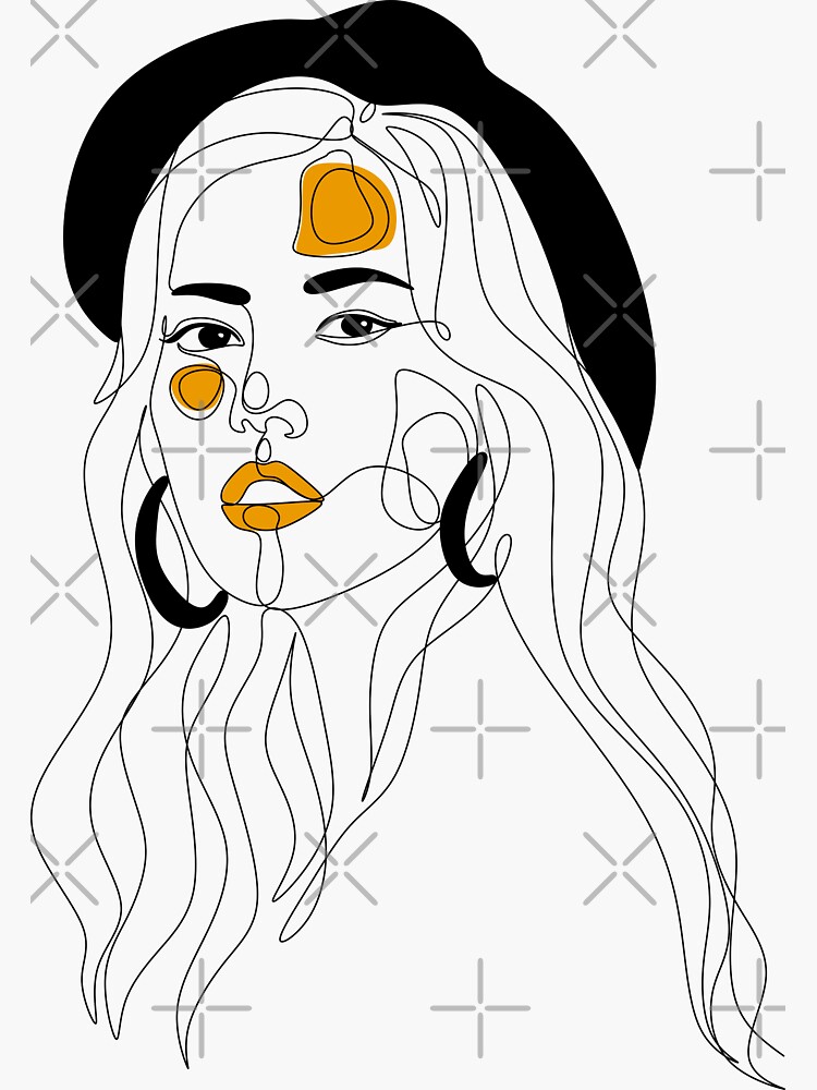 Woman face vector. Portrait of young woman with hair. Face of beautiful girl.  Hand-drawn illustration. Beauty salon logo. Line drawing. Line illustration.  Strong woman. One line face Sticker for Sale by OneLinePrint