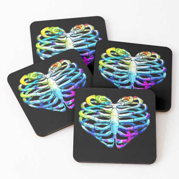 Item preview, Skeleton rib heart,, Rimbow watercolor ribcage, rib cage, heart shape designed and sold by Collagedream.
