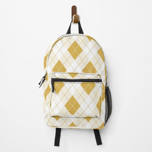 Spicy Mustard Yellow and White Argyle Check Plaid Backpack