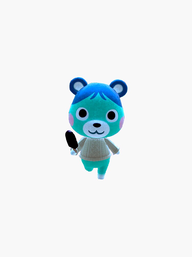 "ACNH Bluebear Snacking on Ice Cream" Sticker by StarRainbow Redbubble